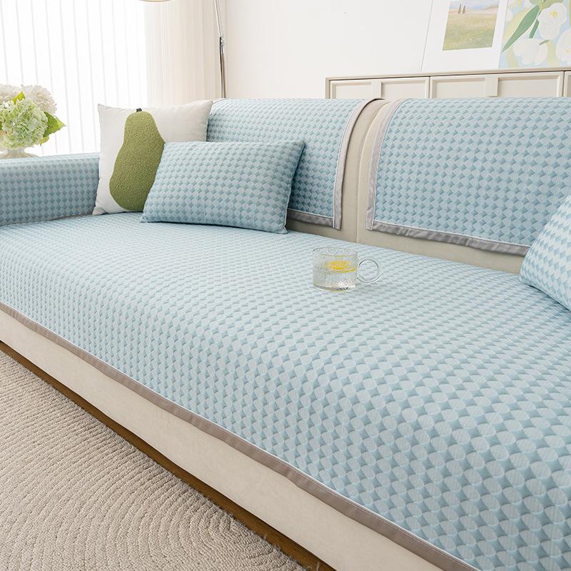 Summer New Cool Bean Ice Silk Sofa Cushion Straight Row Anti-Cat Scratch Sofa Cover Fixed Non-Slip Sofa Seat Cushion