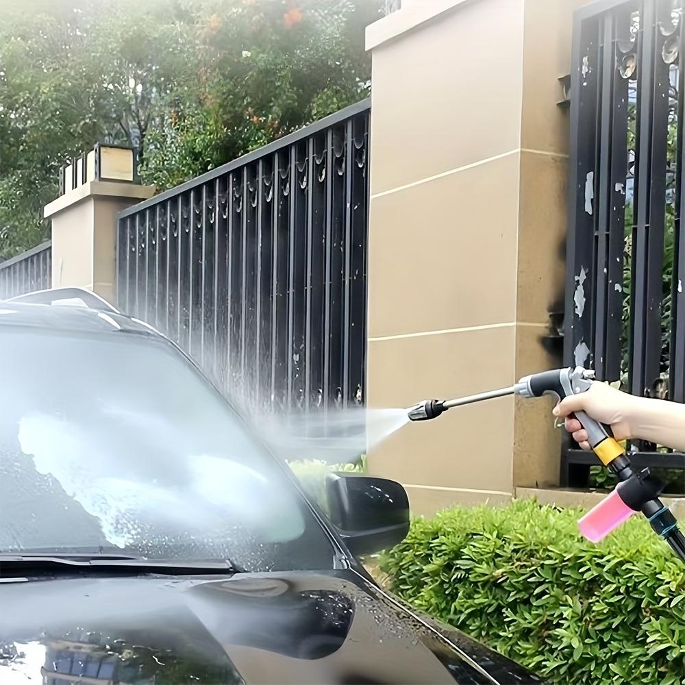 Hochdruck-Autowaschpistole mit Seifenspender – geeignet für Wohnmobil, Garten und Fahrzeug – einstellbare Düse, Fahrzeugreinigungswerkzeug.