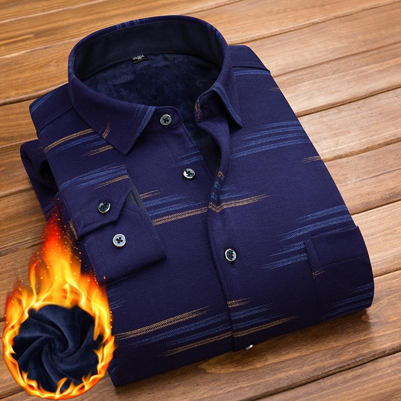 Winter Men Shirt Plaid Flannel Thick Warm Long Sleeve Fleece Autumn Dress Flannel Formal Shirt Fashion Casual Slim Fit Pocket