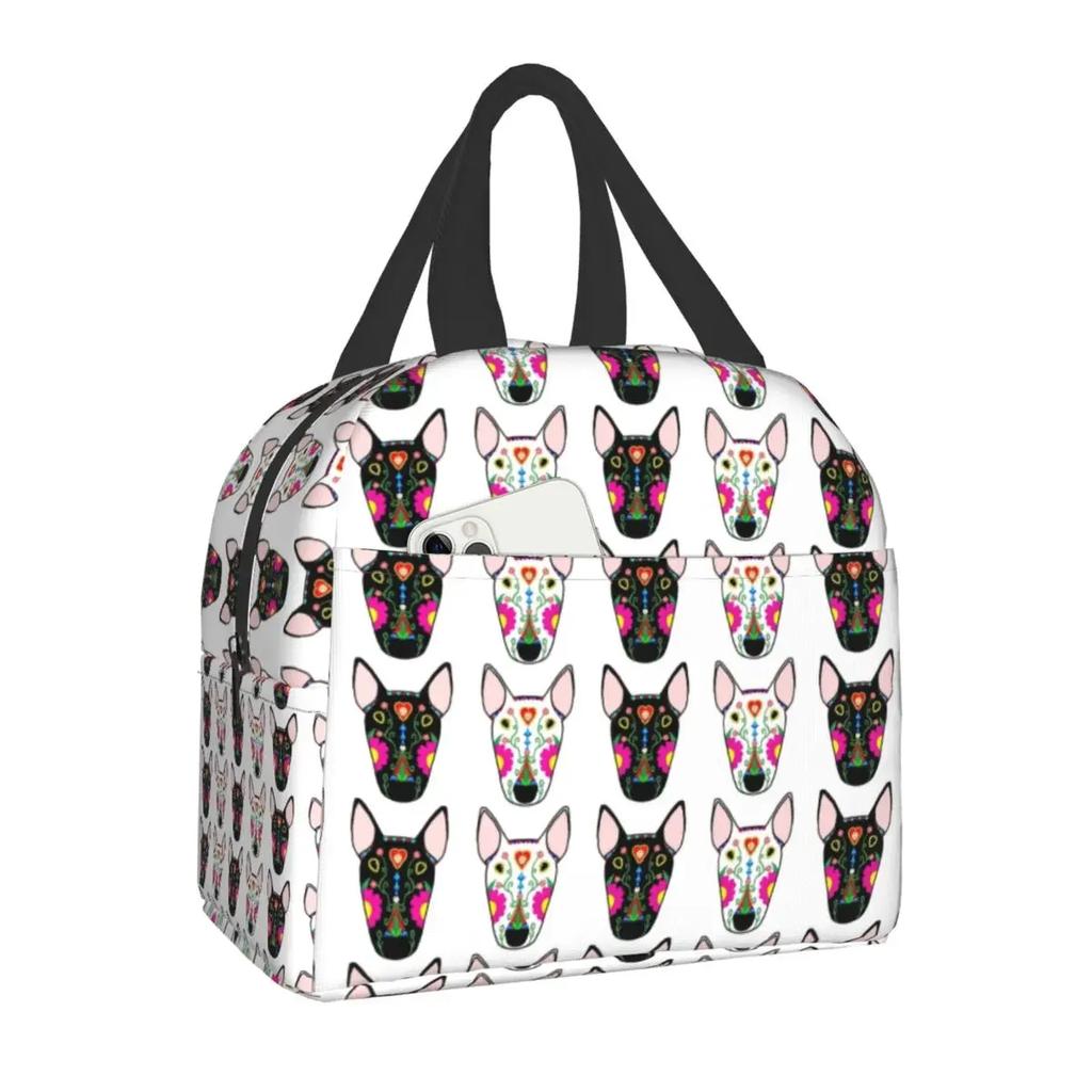Bull Terrier With Flowers Lunch Box for Women Kids Multifunction Pet Dog Cooler Thermal Food Insulated Lunch Bag Office Work