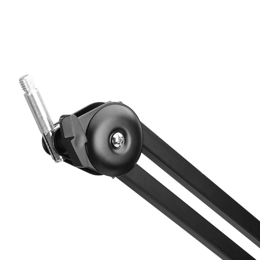 Adjustable microphone arm stand with shock-mounted basket for desk - black