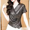 Summer Women's European Clothes T-Shirt Temperament Cross V-Neck Tops Streetwear Female Short Sleeve Slim Trendy Tees