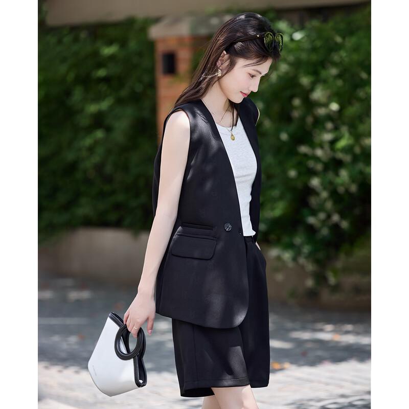 TERRE BLEUE Women's Casual Sleeveless Blazer Vest & Shorts Set