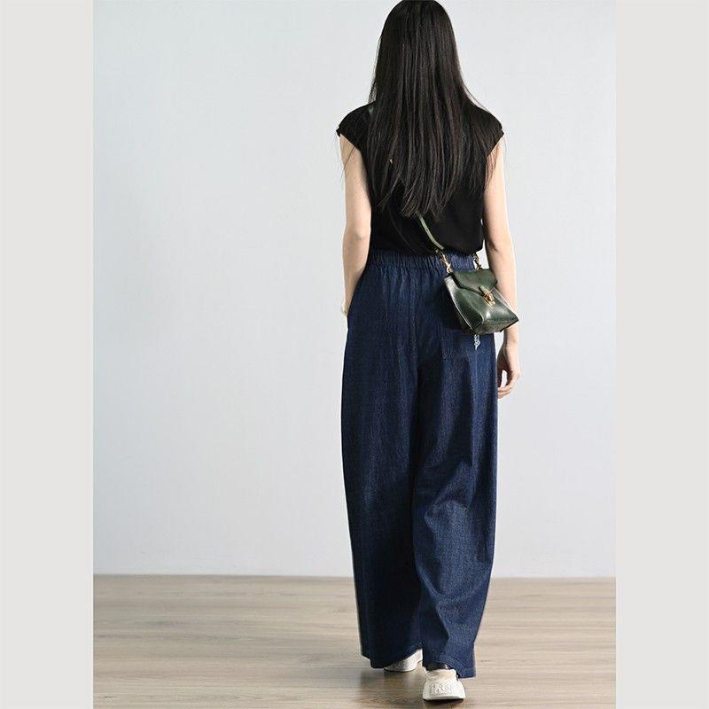 2025 Spring Women's Loose High Waist Wide Leg Drawstring Jeans