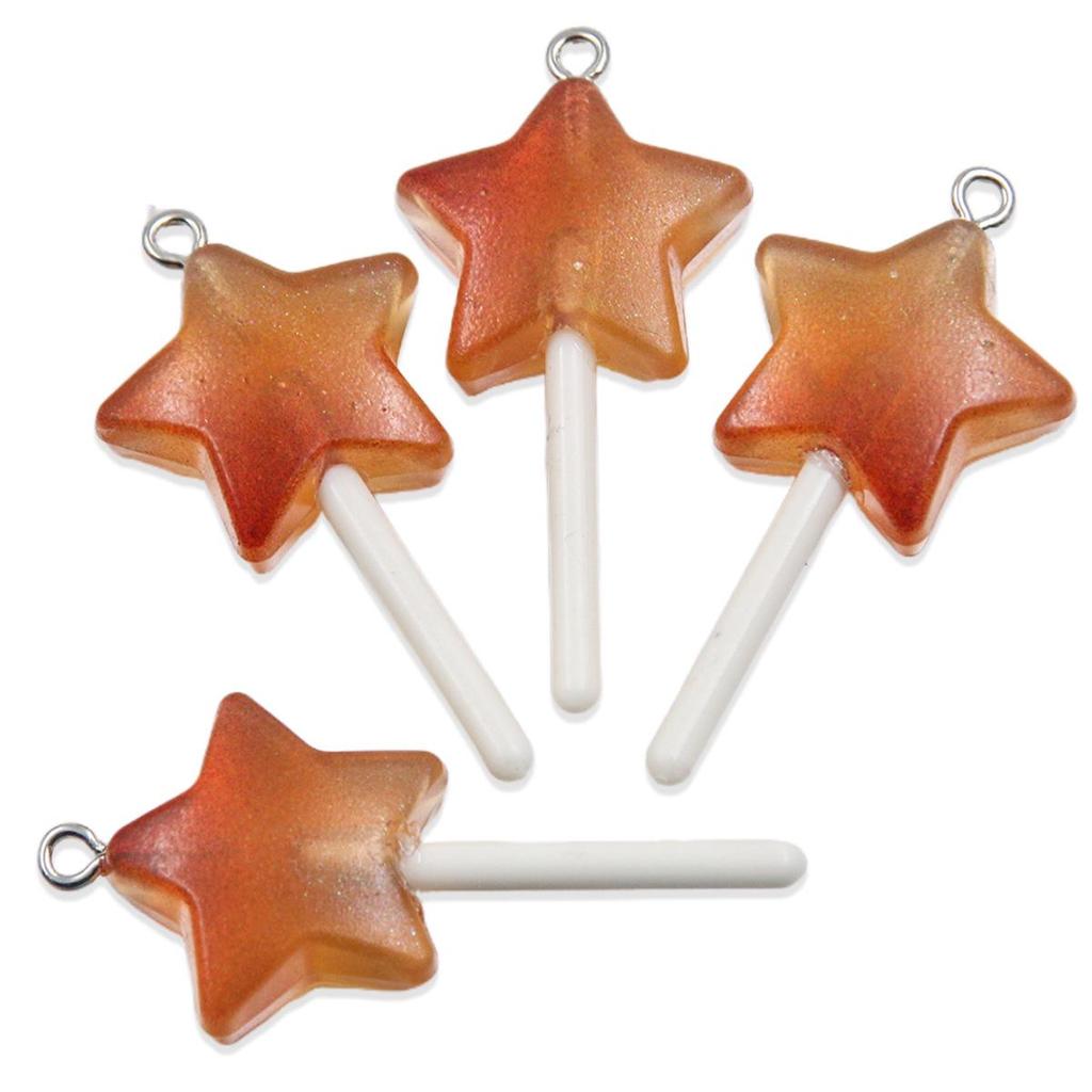Handmade Glitter Lollipop Resin Star & Heart Pendants - Set of 3 DIY Color Sticks