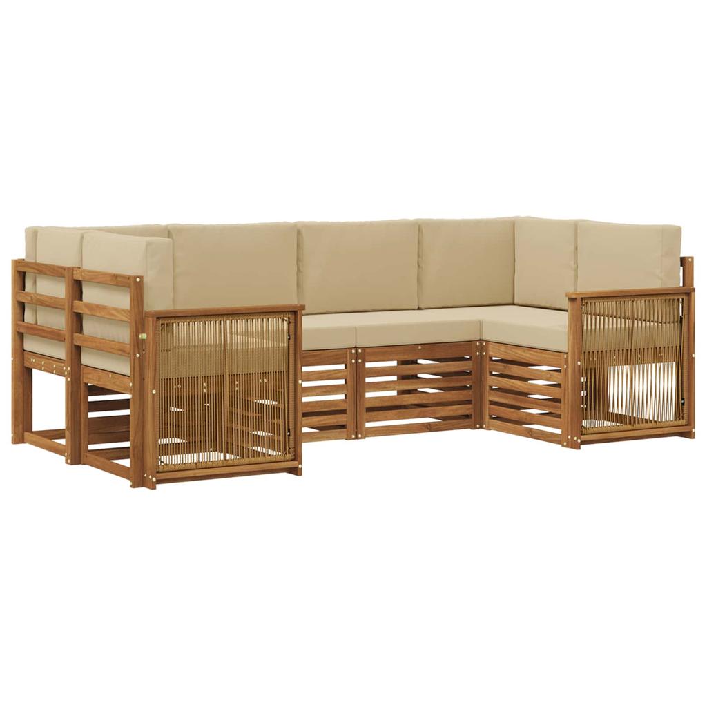 Corner Sofa Set 5 Pcs Natural Solid Acacia Wood and Polyester
