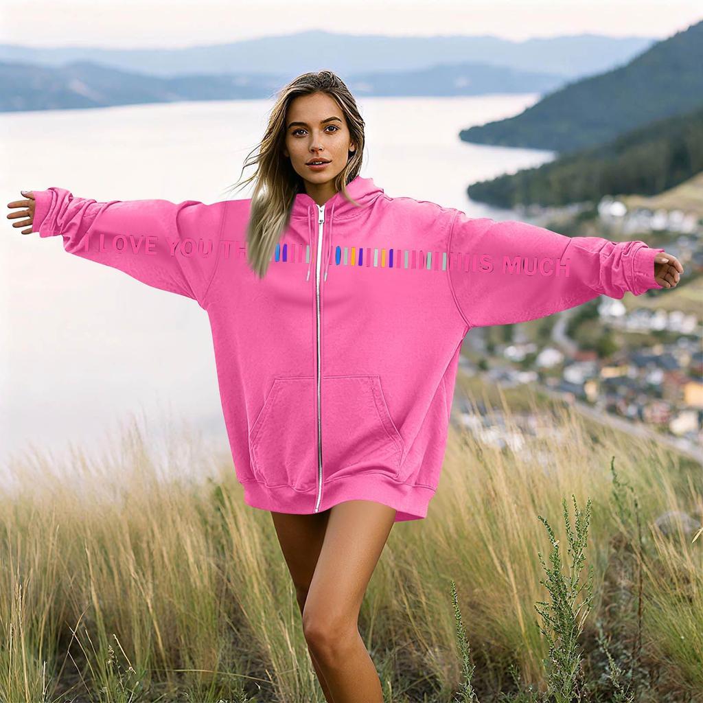 Damen- und Herren-Unisex-Mode, lässiger Langarm-Kapuzenmantel mit Rundhalsausschnitt und Aufdruck