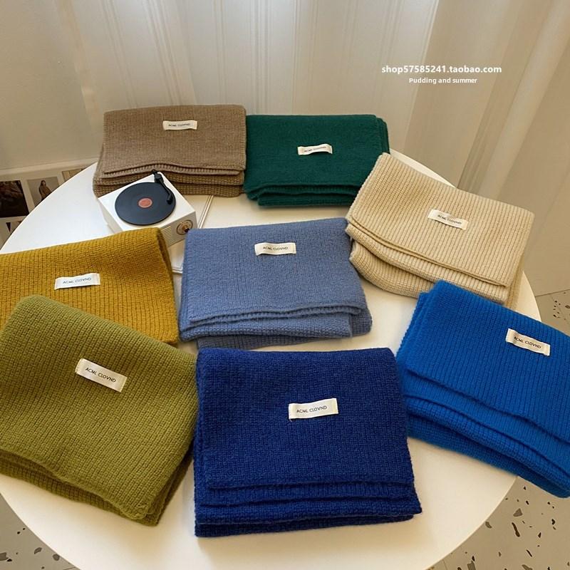Solid Color Scarf Knitted Scarf for Women Korean Winter New Couple's Men's and Women's Style