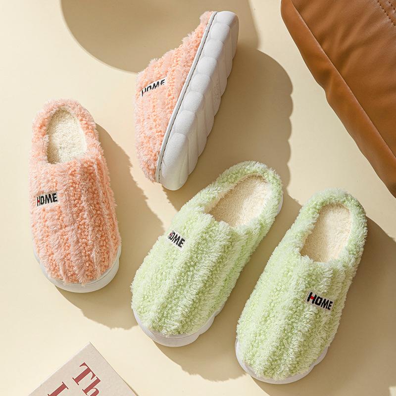 New Couple Thick Striped Thickened Velvet Cotton Slippers Women's Indoor Non-slip Warm Outer Wear Cotton Shoes Men
