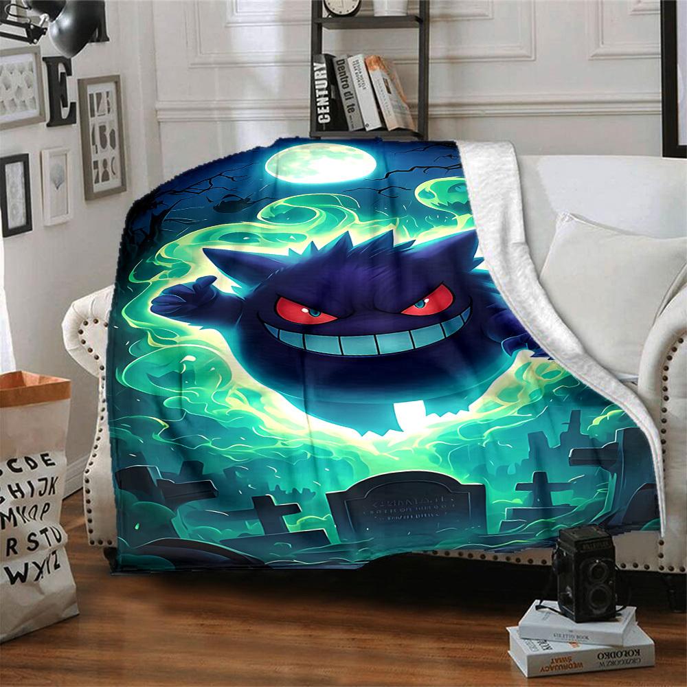 1pc Ghostly Pokémon Blanket Lightweight Flannel Blanket Throw Blanket For Sofa, Bed, Travel, Camping, Livingroom, Office, Couch