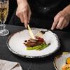 Round Ceramic Steak Plate with Stone Pattern and Gold and Silver Edge Western Restaurant Kitchen Dessert Fruit Plate Tableware