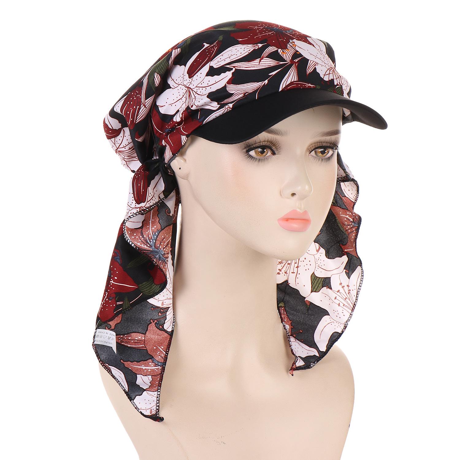 

Printed Muslim Hijab Cap Women Baseball Wrap Head Ramadan Headwear Turban Bonnet Hat чорний
