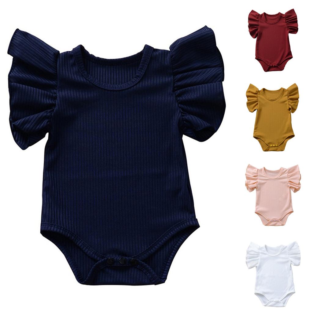 Newborn Infant Baby Boys Girls Solid Ruffle Romper Bodysuit Clothes Outfits