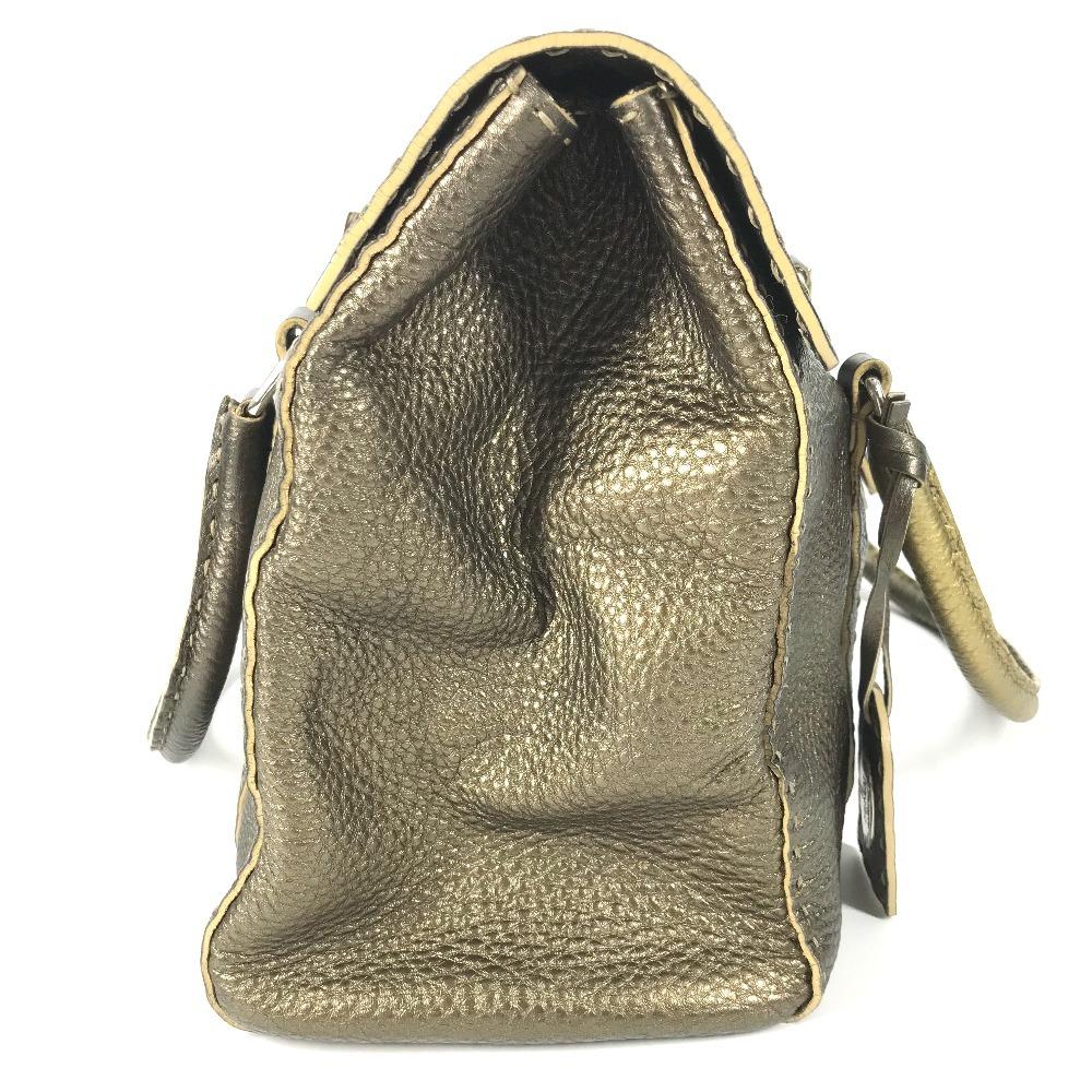 Fendi Selleria Stitch Tote Bag Flap Hand Bag Leather Metallic Gold Based
