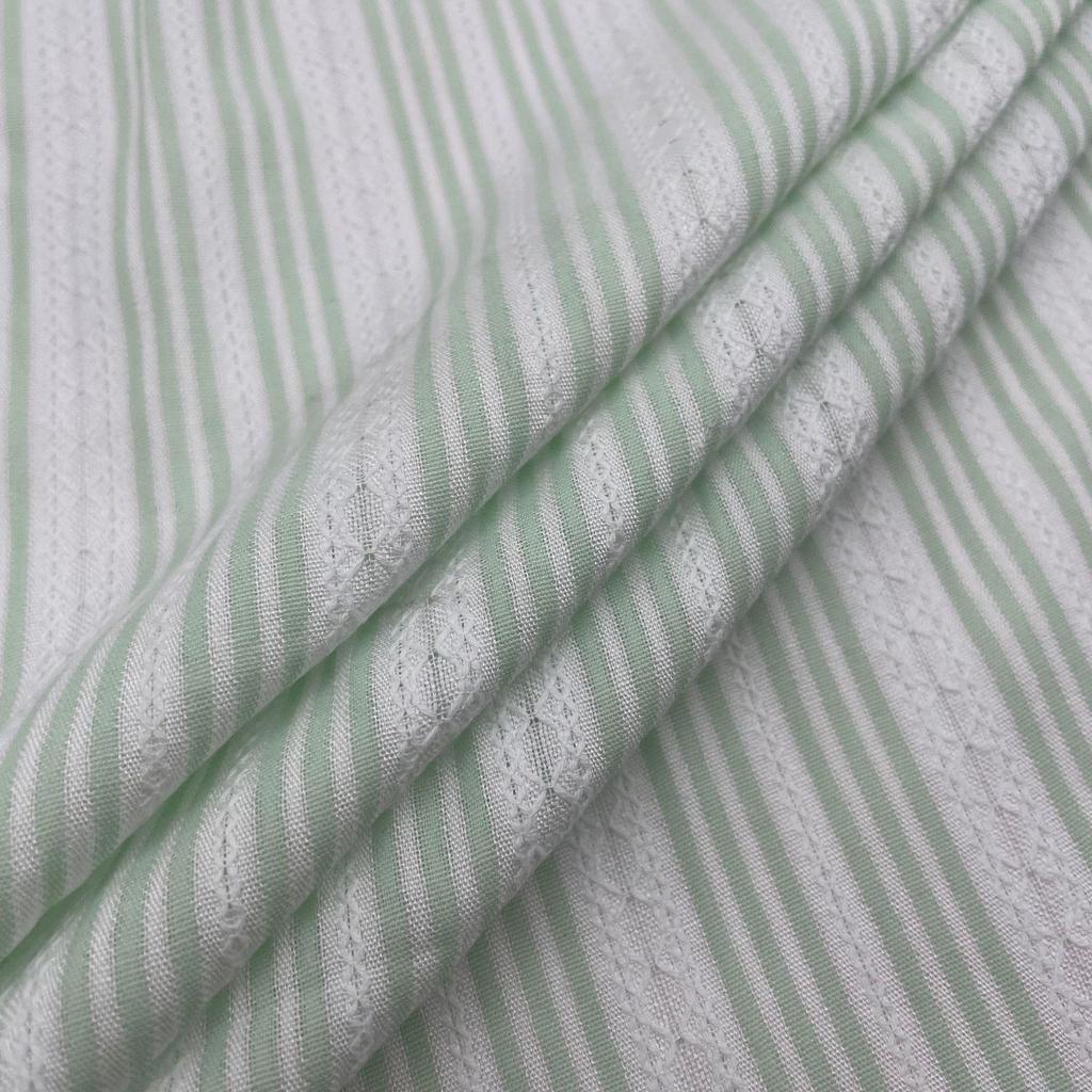 Green Stripe Jacquard Fabric - Polyester Cotton Blend for Women's Dresses & Shirts