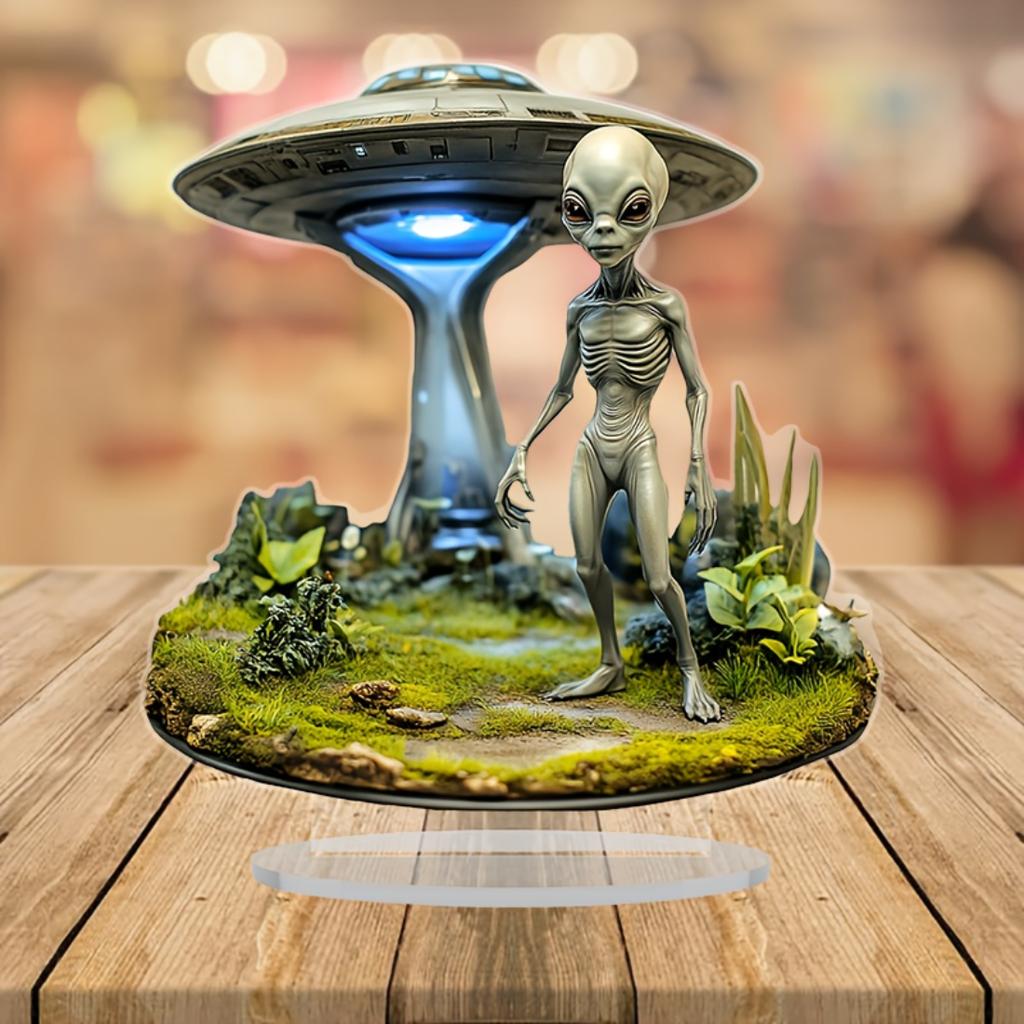 2D Ploché mimozemské UFO ve stylu Bernsteina Akrylová stolní ozdoba Boho Jemná práce Sci-Fi Dekorace Pro svátek Kancelářský prostor Místnost