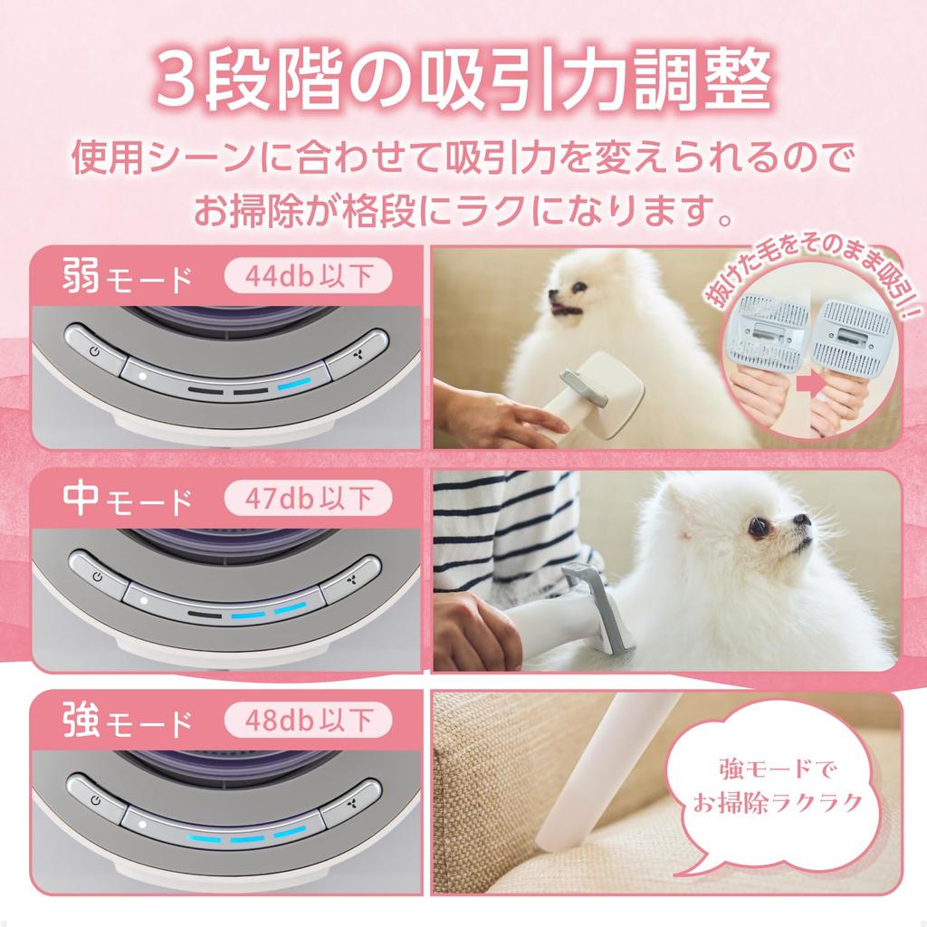 Tescom Grooming Vacuum Cleaner Multifunctional Pet Vacuum Cleaner for Dogs and Shedding White 5-in-1 Cats, Season, PET-TK02WH