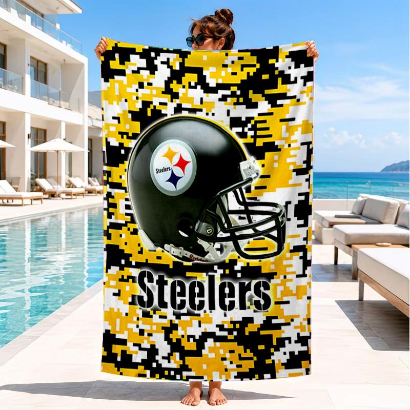 Telo Mare con Logo Pittsburgh Steelers, Asciugatura Rapida, Facile da Curare, Adatto sia per il Fitness che per le Vacanze al Mare, Essenziale Sportivo