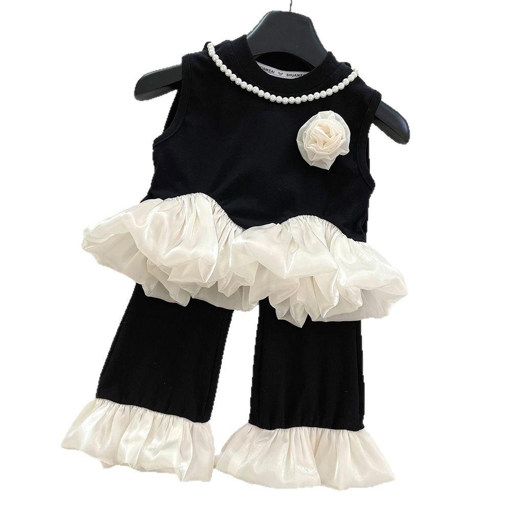 Girls' Korean Style Ruffle Tank Top & Flare Pants Set – Summer 2026 Trendy Two-Piece Outfit