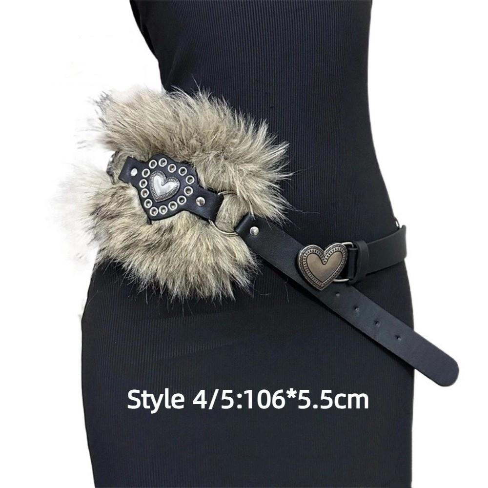 Patchwork Heart Waist Belt Faux Fur Brown Rivet Belt Fashion Women Waistband  Waist Accessories