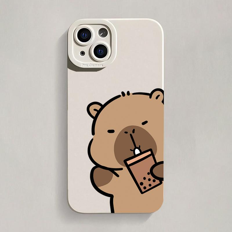 

Cute Capybara Drinking Bubble Tea Art Phone Case for iPhone 17 16 15 14 13 12 11 Series Pro Max Plus Double Layer Protection iphone 16 ProMax