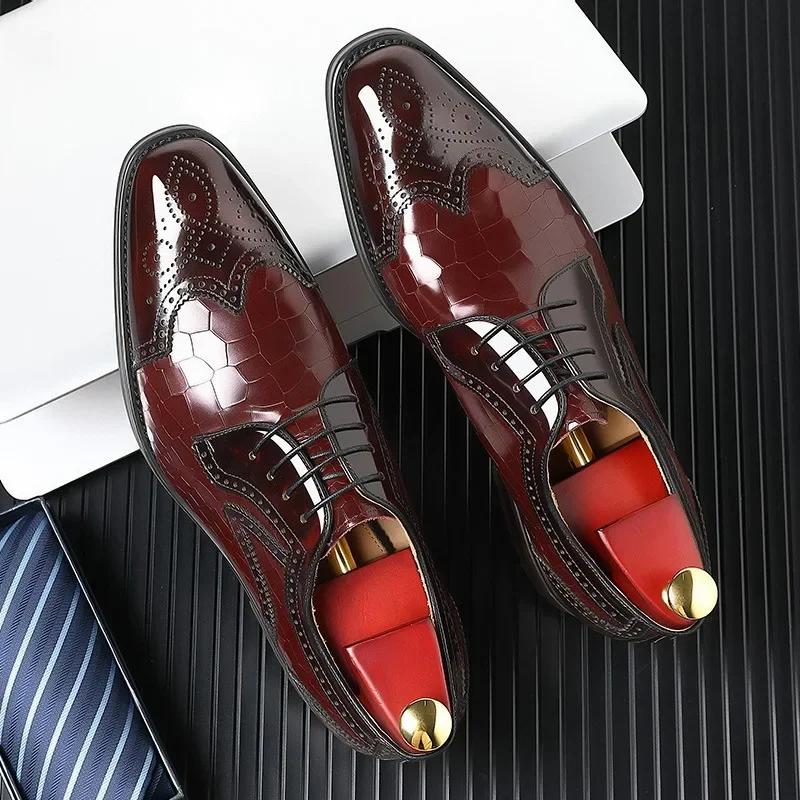 Men's Shoes Fashion Oxfords Shoes High Quality Pointed Wedding Shoes for Men Luxury Brogue Dress Shoe Office Gentleman Flats