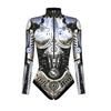 Women's armor 3D printed cosplay long sleeve zipper tight swimsuit
