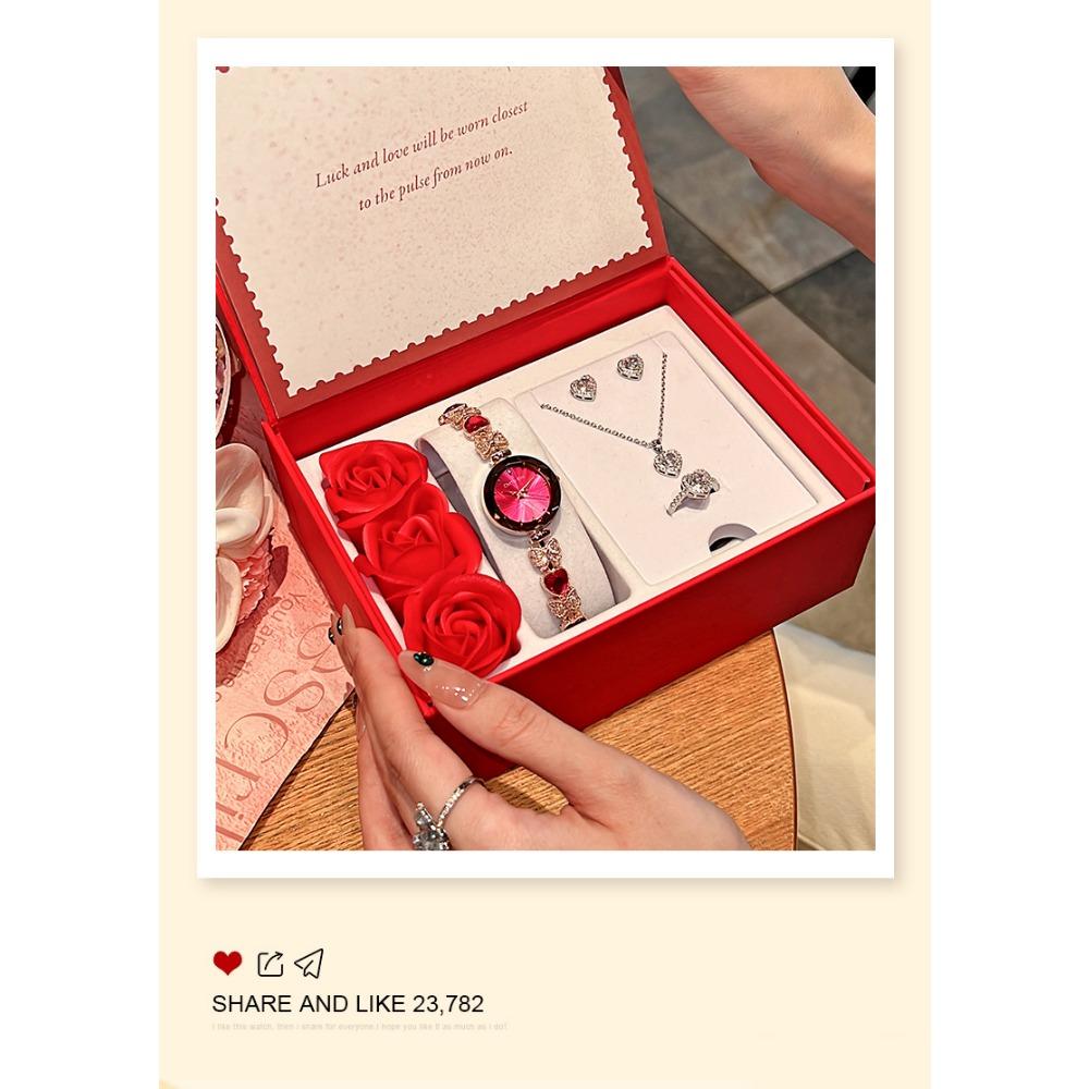 Cimiu Kiai Montre à Quartz Ronde Facettée pour Dames Bracelet Cœur Strassé Nœud Cristal Incrusté Élégante Montre-Bracelet de Soirée de Luxe Cadeau pour Femmes