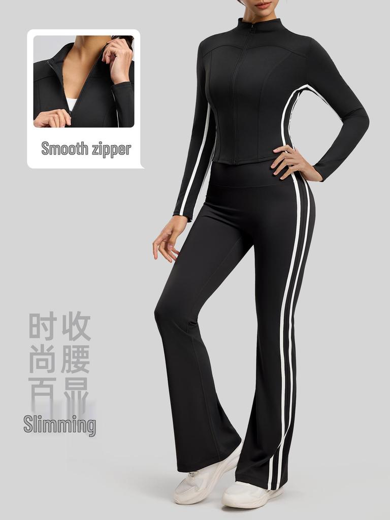 Yoga Flared Pants and Top Striped Slimming Sportswear Set