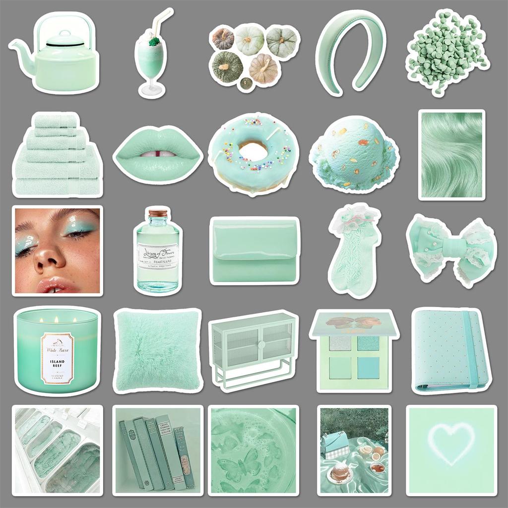 50 Mint Green Stickers: Korean-Style Decor for Water Cups, Phone Cases, Tablets