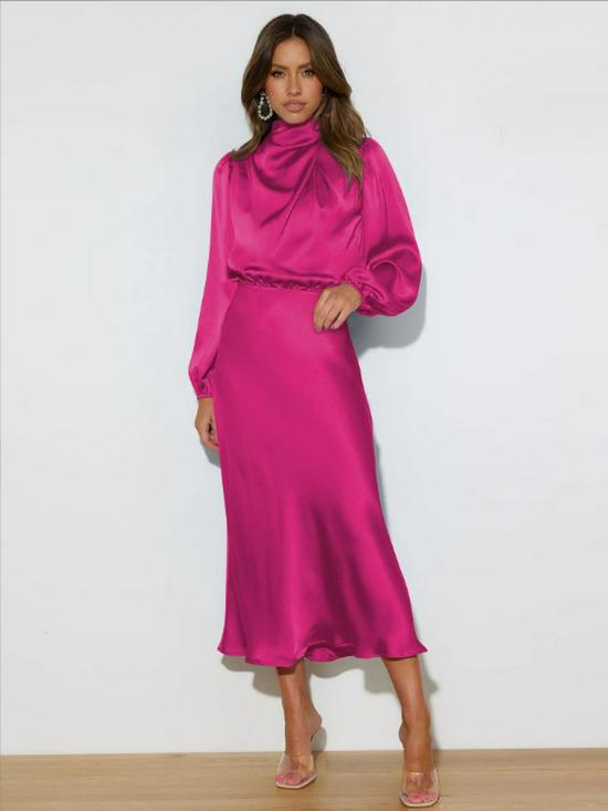 Elegantes Satin Langarm Abendkleid für Damen - Sommer 2023 Kollektion