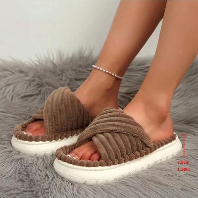 Leisure Slippers for Women Casual Flat Low Heels Sweet Basic Shoes for Women Solid Fur Slip On Winter Slides Plus Size