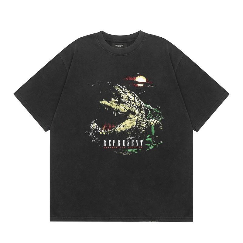 Mens Oversized Vintage Washed Cotton T-Shirt With Cartoon Animal Print Streetwear Loose Fit Short Sleeve Tee