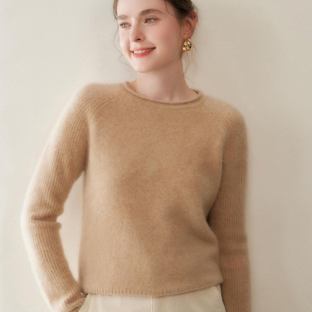Women's Cashmere Sweater: Autumn/Winter, Round Neck, Loose Fit, Rolled Hem, Versatile Knit Pullover