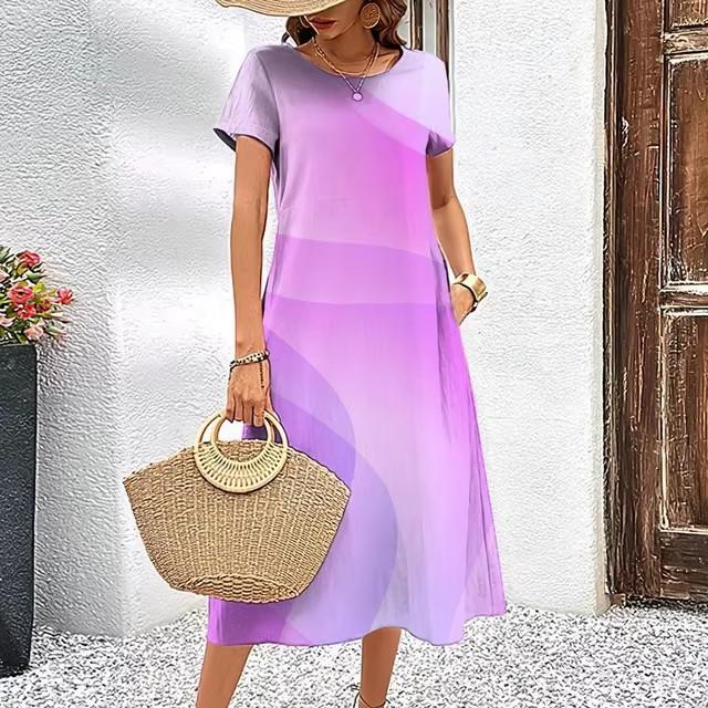 Abiti con Stampa Digitale 3D Donna Estate Manica Corta Scollo O Casual Ampio Vestito