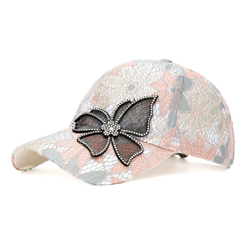 Summer Women's Rhinestone Bow Cap Mesh Breathable Sun Protection Baseball Cap Outdoor Sun Hat