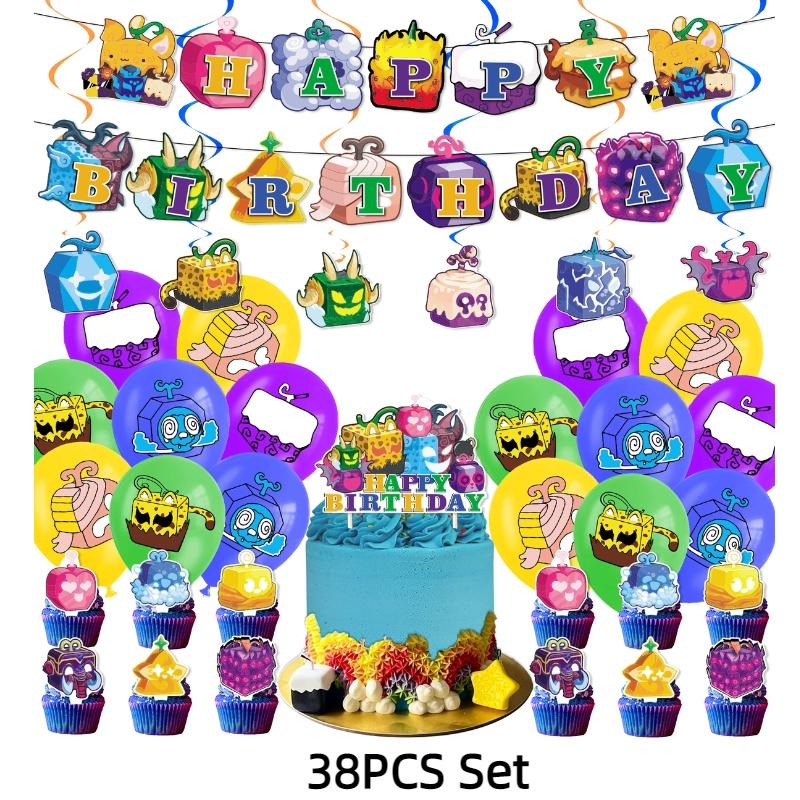 Blox Fruits Cartoon Theme Birthday Party Decorations Set Flags Balloons Cake Toppers
