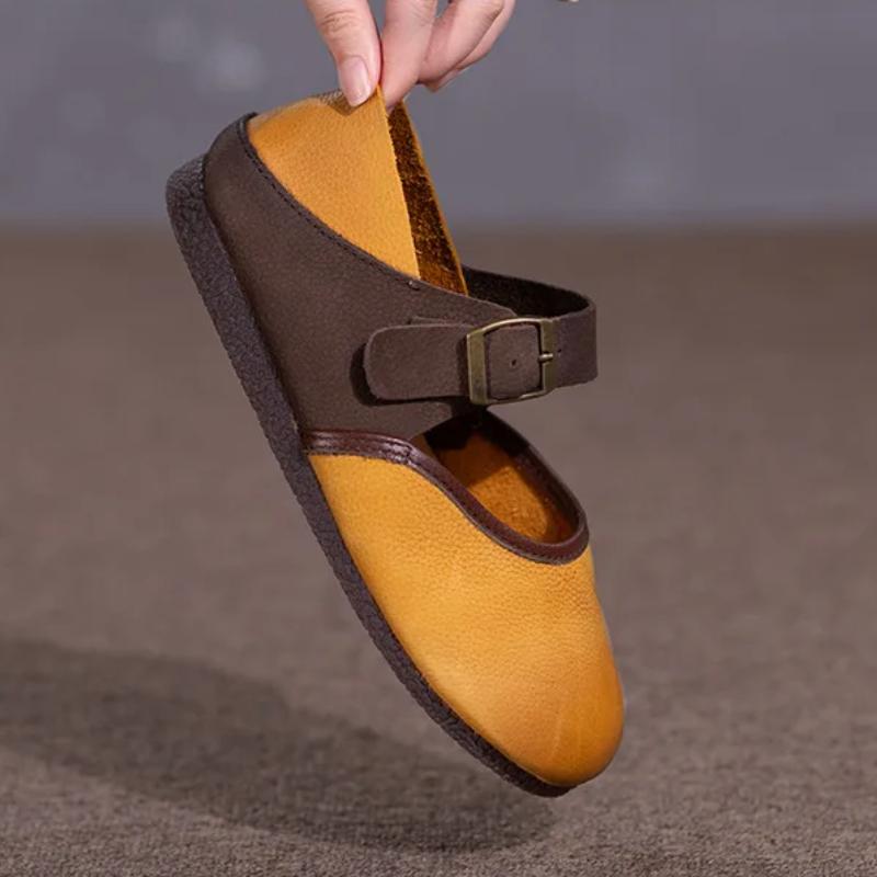 Johnature Genuine Leather Shallow Flats Breathable And Non Slip Soft Sole Retro Mixed Colors Women's Shoes