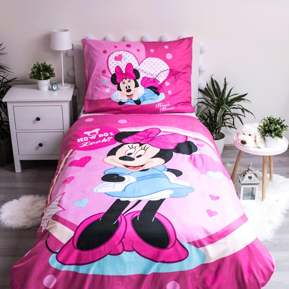 Pościel Dziecięca 140X200 Myszka Mini Minnie Mouse 9503 Różowa Amarantowa W Groszki Poszewka 70X90