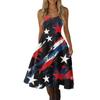 Sleeveless Midi Dress with Star and Stripe Print Casual Fit and Flare Tank Style Summer Dress for Women