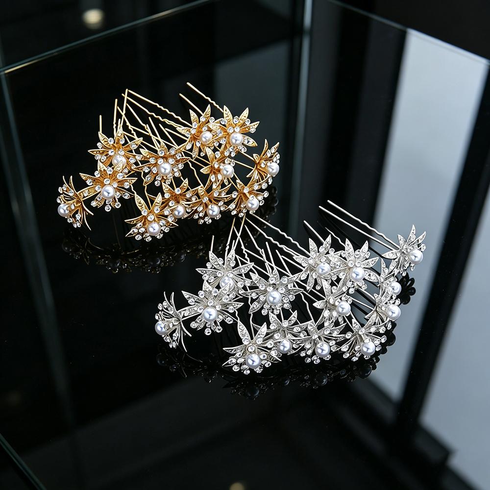 12pcs Fashion Baroque Bridal Headpiece U-Shaped Pin Pearl Flower Hairpin Women Hair Fork Coiled Hair Accessory Braided