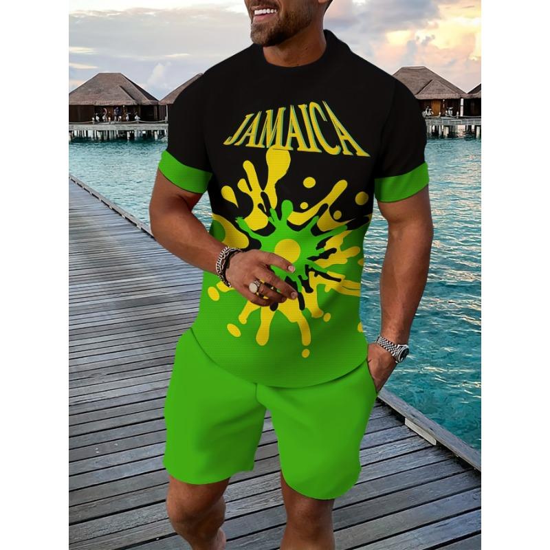 Estate 2025 Nuova Moda Casual Quotidiano Strada Set da Uomo Traspirante per Esterno T-shirt + Pantaloncini Set da 2 pezzi
