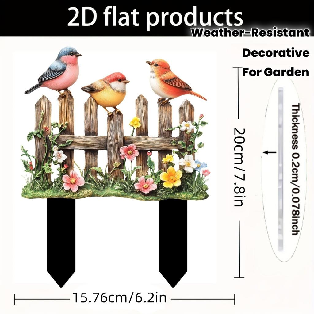 Acrylic 2D Bird Garden Fence Ornament, Hanging Decor for Planter & Patio, Funny Garden Art & Friend Gift