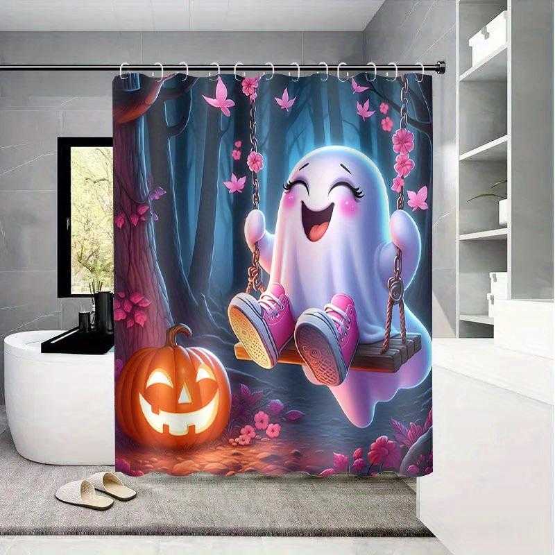 """Charmant Halloween Geister Duschvorhang - Perfekt Für Gruselige Badezimmer Deko""". Hochwertiger Stoff sorgt für Langlebigkeit und Festlichkeit