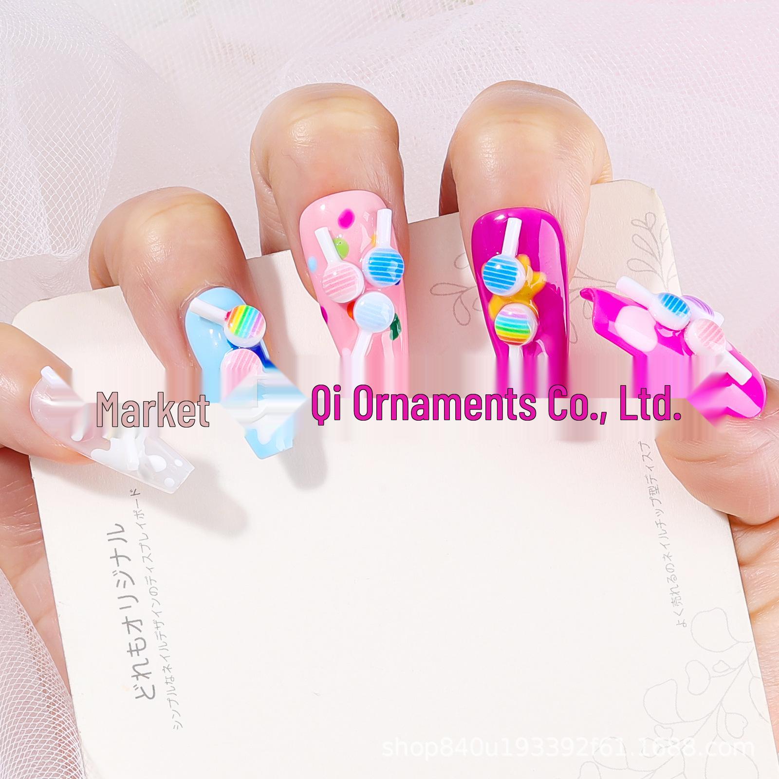 

Colorful 3D Cartoon Lollipop Nail Art Resin Accessories - Cute, Simulated, Small Decorations Rainbow - One Piece