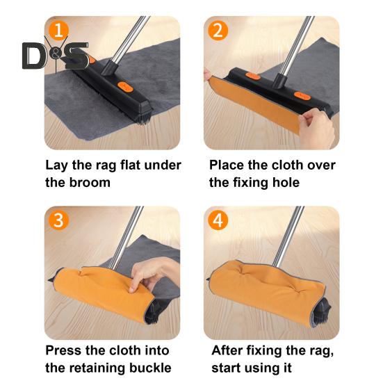 מטאטא לשיער חיות מחמד 2 ב-1 עם ידית ארוכה עם מגב מברשת קלת משקל להסרת פרווה אחיזה ארגונומית מברשת ניקוי רב-משטחית