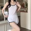 Women's Casual Summer Pajamas with Chest Pads - Suspender Shorts Set