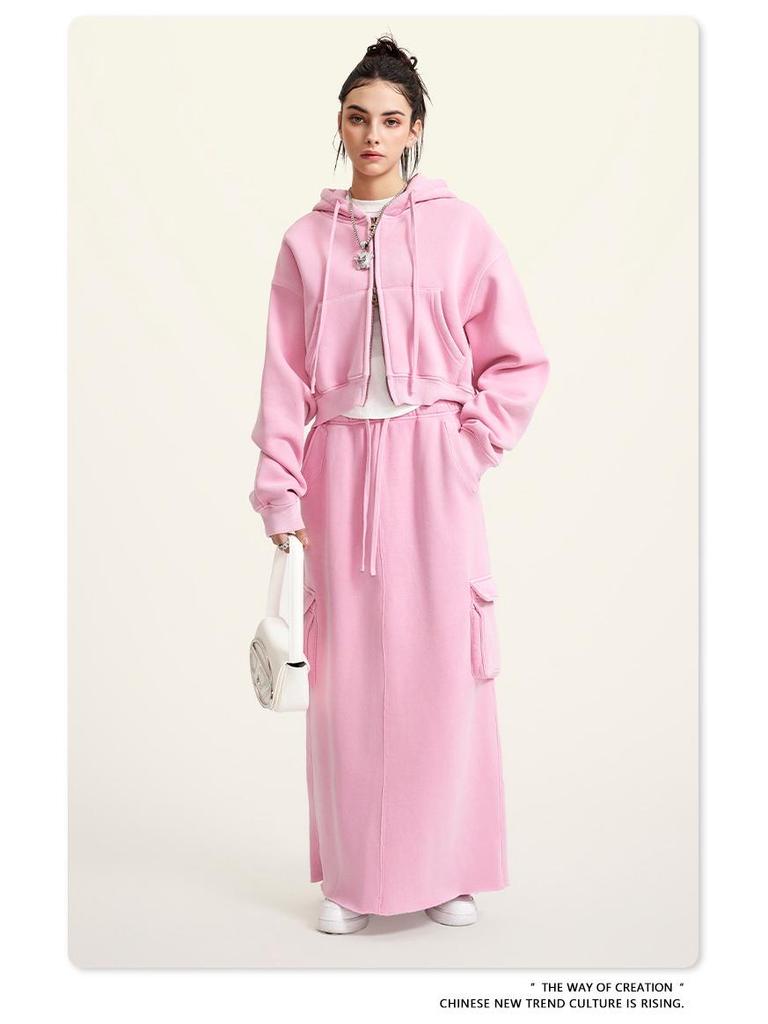 BE Women's 2024 Autumn/Winter Fashion: Hot Girl Washed Cardigan Suit & Short Sports Sweater Dress.