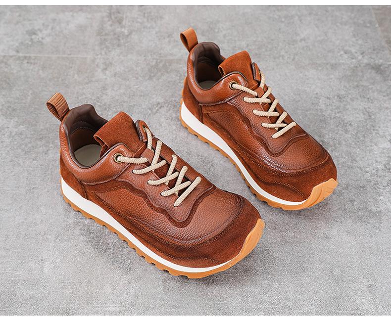 Women's Thick Sole Genuine Leather Dad Shoes - Height-Increasing, Casual Autumn/Winter Sports Sneakers