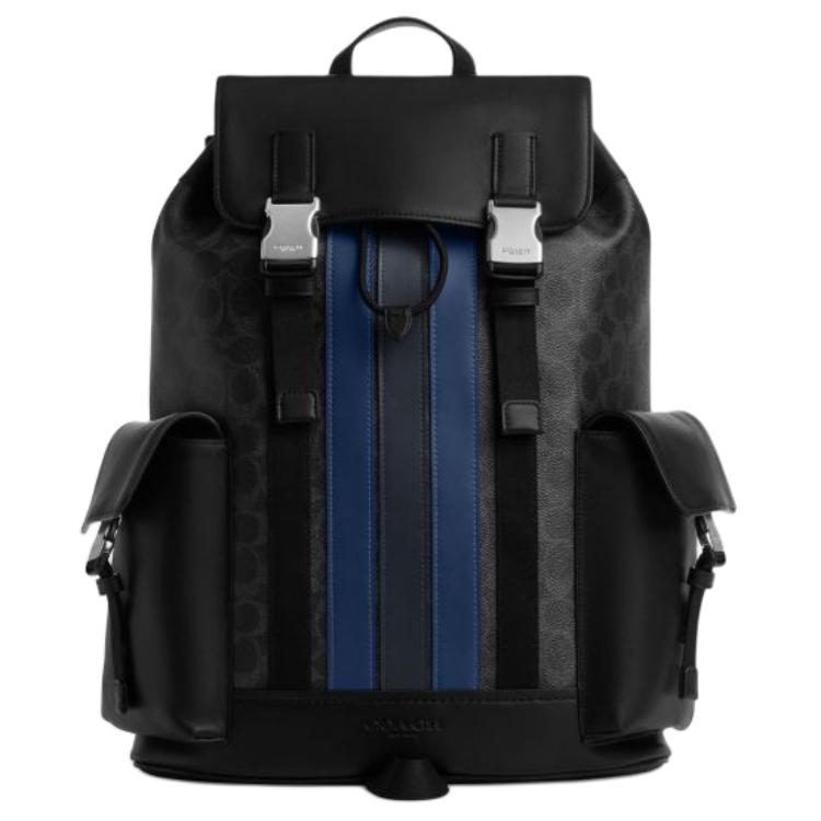 Coach 33 Drawstring And Buckle Closure Leather And Synthetic Fabric Backpack Large Men backpack Mixed-Black CDC63-SVA47